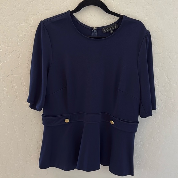 Elodie Navy peplum Top - Picture 1 of 3